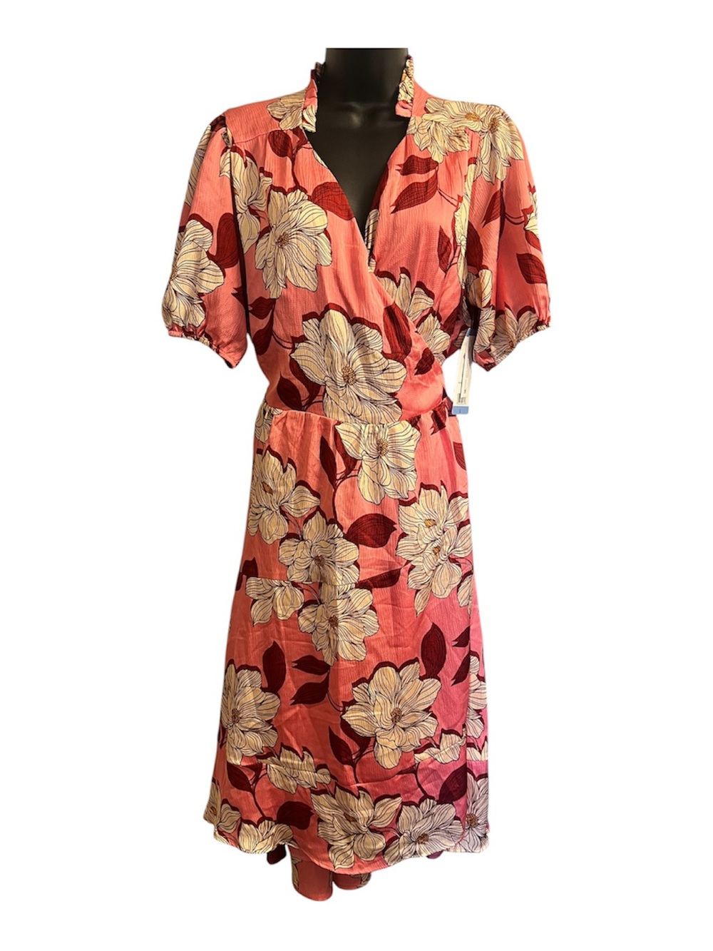 Draper James Floral Wrap Midi Dress Pink Sz L NWT